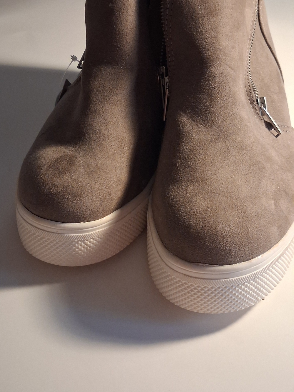 Womens Taupe Suede Slip-On Boots with Side Zipper And Memory Foam
